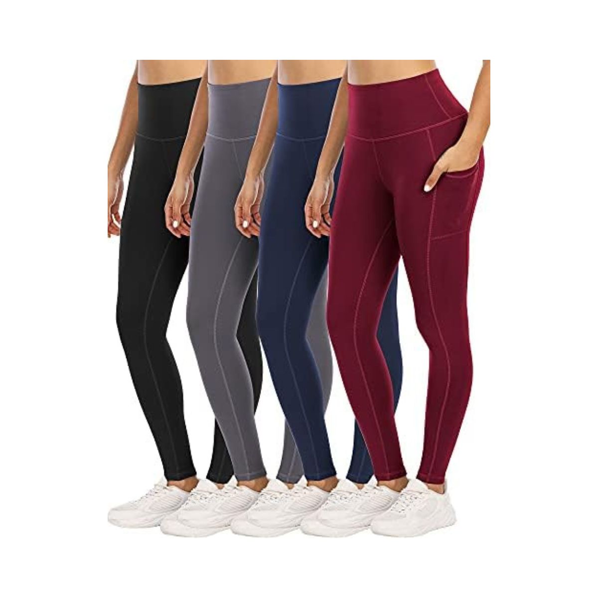 4 Pack Leggings with Pockets for Women,High Waist Tummy Control Workout Yoga Pants
