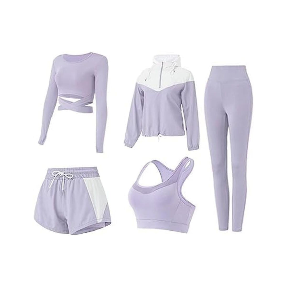 5 PCS Workout Sets for Women Yoga Running Outfit Athletic Gym Exercise Clothes Activewear Sets Tracksuit