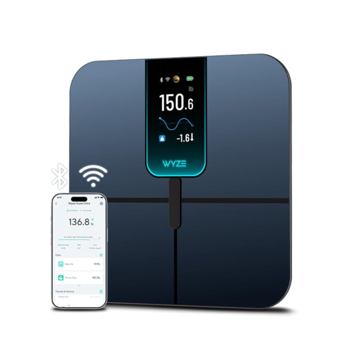 Ultra, Smart Scale with 4.3" Color Display, Digital Bathroom Scale for Body Weight BMI Muscle Mass Composition, Wi-Fi & Bluetooth Body Fat Scale with Heart Rate, 400 lbs (Black)