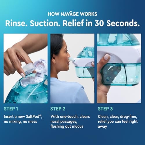 Navage Starter Bundle - Nasal Irrigation System - Saline Nasal Rinse Kit with 1 Navage Nose Cleaner and 30 Salt Pods