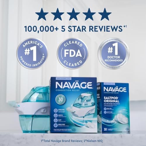 Navage Starter Bundle - Nasal Irrigation System - Saline Nasal Rinse Kit with 1 Navage Nose Cleaner and 30 Salt Pods