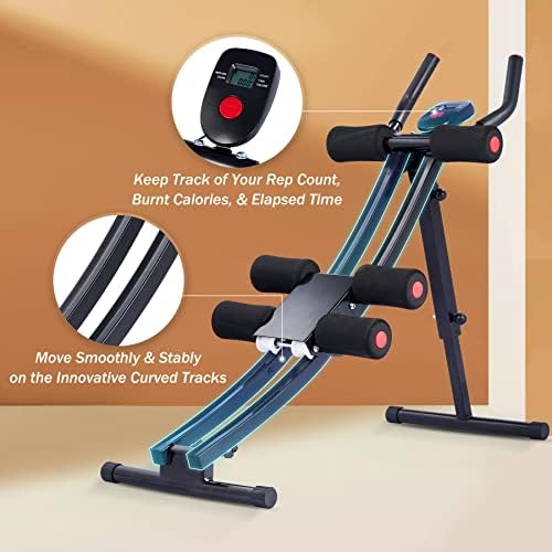 ZELUS Ab Machine for Home Gym, Core Strength Training Equipment for Home Fitness, Ab Crunch Coaster with 4 Intensities and Digital Display, Foldable Core Trainer for Abdominal