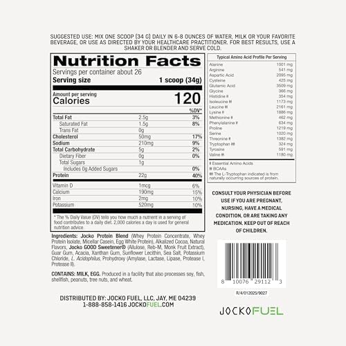 Jocko Fuel Mölk Whey Protein Powder 22g Low Sugar Monk Fruit Blend - Muscle Recovery & Growth, Packaging May Vary (26 Servings, Mint Chocolate)