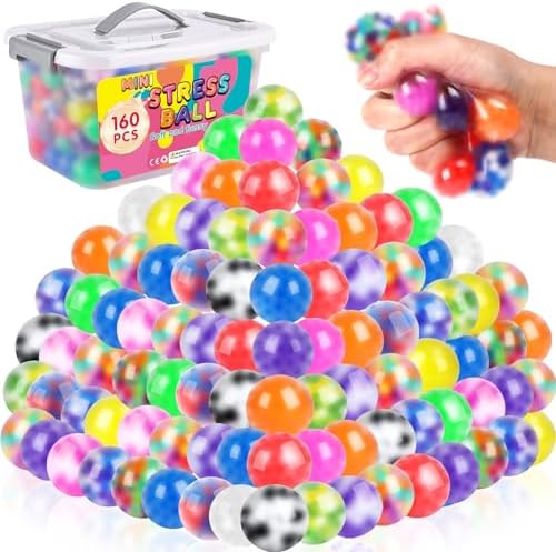 160 Pack Stress Balls for Adults, Bulk Squishy Ball, Stress Balls Set, Anti-Anxiety and Fidget Balls to Relax, Prize Box, Party Favors, Birthday Gifts, Goodie Bag Stuffers