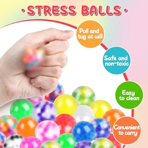 160 Pack Stress Balls for Adults, Bulk Squishy Ball, Stress Balls Set, Anti-Anxiety and Fidget Balls to Relax, Prize Box, Party Favors, Birthday Gifts, Goodie Bag Stuffers
