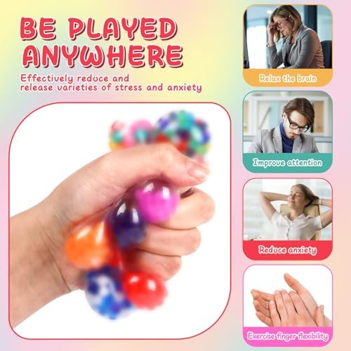 160 Pack Stress Balls for Adults, Bulk Squishy Ball, Stress Balls Set, Anti-Anxiety and Fidget Balls to Relax, Prize Box, Party Favors, Birthday Gifts, Goodie Bag Stuffers