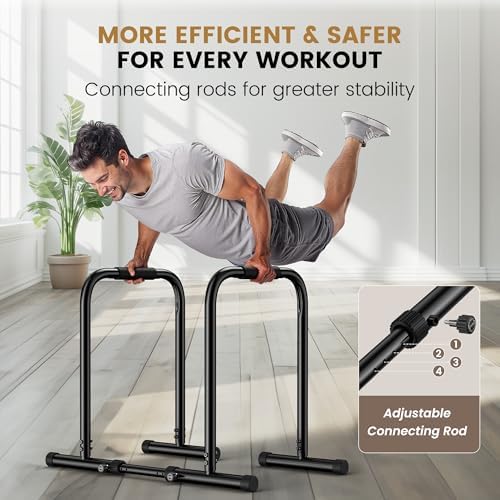 Sportsroyals Adjustable Dip Bar Station, Heavy Duty Parallette & Parallel Bars, 400LBS Stable Dip Stands for Home Gym, Calisthenics & Upper Body Workout Equipment