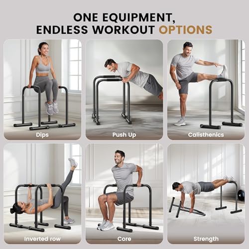 Sportsroyals Adjustable Dip Bar Station, Heavy Duty Parallette & Parallel Bars, 400LBS Stable Dip Stands for Home Gym, Calisthenics & Upper Body Workout Equipment