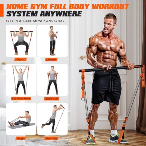 Pilates Bar Kit with Resistance Bands, Heavy Duty Pilates Equipment for Men, Strength Training Bar for Legs, Hip, Back, Arm, Abs, Chest, Shoulders, Portable Home Gym Full Body Workout Equipment