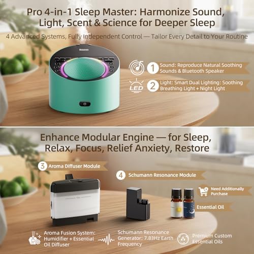 Pro 4-in-1 Sound Machine & Aroma Diffuser Sleep System | Metal Shell with 50+ Natural Soothing Sounds, Schumann Resonance, Night Light (Compatible with All AN-AIO25 Models) - Adults Kids Baby