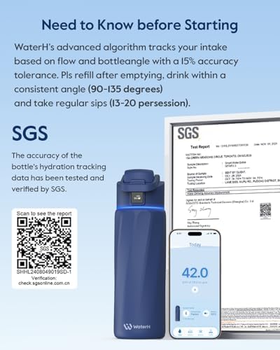 Smart Water Bottle with Reminder to Drink Water, 24oz BPA-Free Stainless Steel Vacuum Insulated Water Bottle, Wide Mouth Water Tracker Bottle with APP, Ideal for Gift - Blue