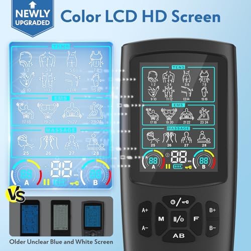 TENS Unit EMS Muscle Stimulator with 28 Modes, Dual Channel Muscle Stimulator Machine with 8PCS Electrode Pads, TENS Machine for Muscles, Shoulder, Neck, Back, New Upgraded Color Screen