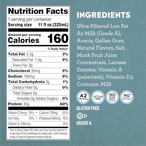 Pioneer Pastures - High Protein A2 Milkshakes - Vanilla - A2 Nutritional Milk, 30g Protein, 2g Sugar, No Sweeteners, No Seed Oils - All-Natural, Breakfast Shake, Meal Replacement, Workout - 11oz, 12 Pack