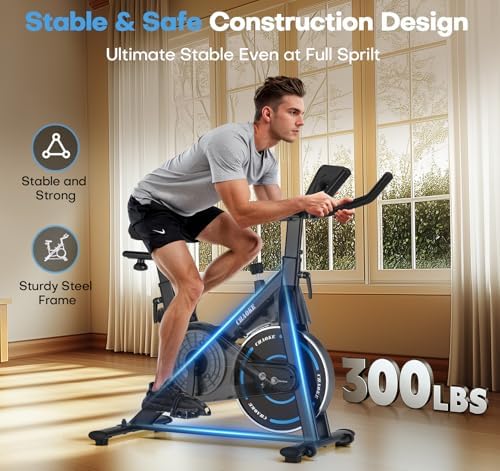 Exercise Bike, CHAOKE Quiet Magnetic Resistance 300LB Capacity Stationary Bike for Home with App Compatible, Indoor Bike with Comfortable Seat and Digital Display