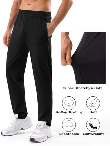 5 Pack Mens Sweatpants with Zipper Pockets Stretch Lightweight Athletic Track Pants for Men Joggers Running Workout Gym