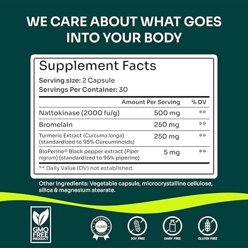 Spike Protein Detox Cleanse | Nattokinase 500mg, Bromelain 250mg, Curcumin 250mg | Ultimate Spike Support Formula | Natural Detox for Spike Proteins & Immune Balance | 30-Day Supply
