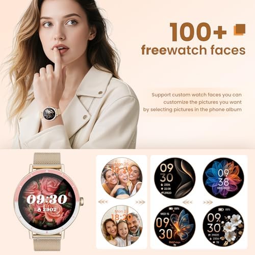 Smart Watches for Women Android/iPhone, IP68 Waterproof Fitness Tracker with Bluetooth Calls(Answer&Make), Activity Pedometer/Heart Rate/SpO2 Monitor/100+ Sports Model