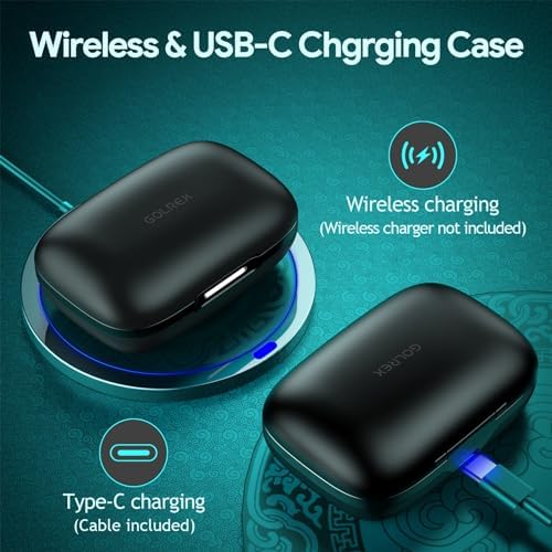 GOLREX Active Noise Cancelling Ear Buds Wireless Earbuds Bluetooth Headphones with 80H Playtime LED Display Wireless Charging Case, Over-Ear Hooks Earbud for Sports Running Gym Workout Black