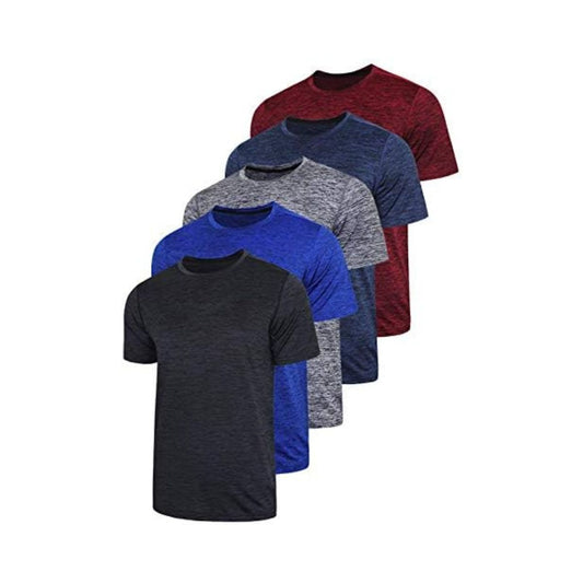 5 Pack Men’s Active Quick Dry Crew Neck T Shirts | Athletic Running Gym Workout Short Sleeve Tee Tops Bulk