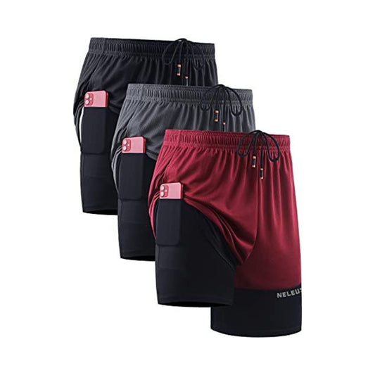 NELEUS Men's 2 in 1 Running Shorts with Liner,Dry Fit Workout Shorts with Pockets