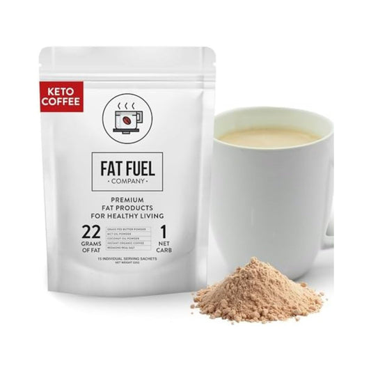 FAT FUEL Keto Coffee 22g Premium Fats - With Grass Fed Butter, MCT Oil, Coconut & Redmond Real Salt - Instant Organic Coffee, One Net Carb, A True Meal Replacement - 15 Servings