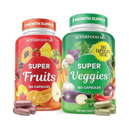 Superfood Fruit and Veggie Supplement - 360 Whole Super Fruit and Vegetable Supplements & Vitamin, Natural Energy Levels, with Olive Leaf Soy Free- 180 Count (Pack of 2)