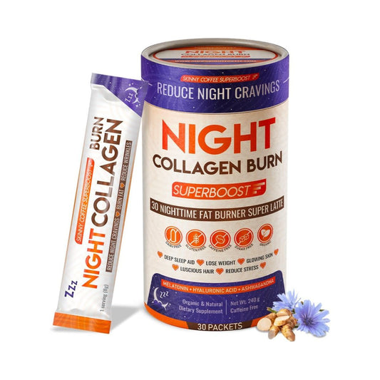 Night Collagen Burn - Weight Loss & Belly Fat Burner & Sleep Aid for Women & Men | Sleep Support for Bloating & Metabolism, Appetite Suppressant | Supports Skin, Hair, Nails & Joints | 30 Servings