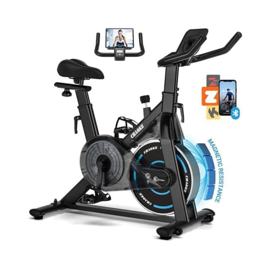 Exercise Bike, CHAOKE Quiet Magnetic Resistance 300LB Capacity Stationary Bike for Home with App Compatible, Indoor Bike with Comfortable Seat and Digital Display