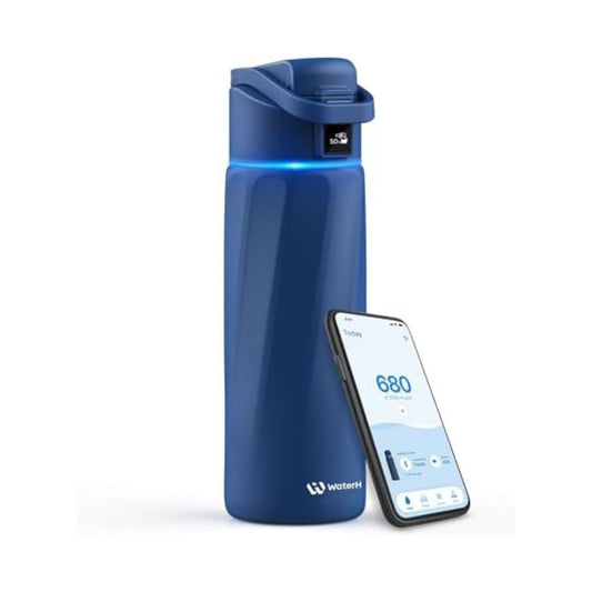 Smart Water Bottle with Reminder to Drink Water, 24oz BPA-Free Stainless Steel Vacuum Insulated Water Bottle, Wide Mouth Water Tracker Bottle with APP, Ideal for Gift - Blue