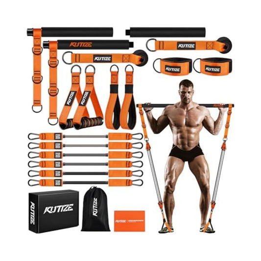 Pilates Bar Kit with Resistance Bands, Heavy Duty Pilates Equipment for Men, Strength Training Bar for Legs, Hip, Back, Arm, Abs, Chest, Shoulders, Portable Home Gym Full Body Workout Equipment