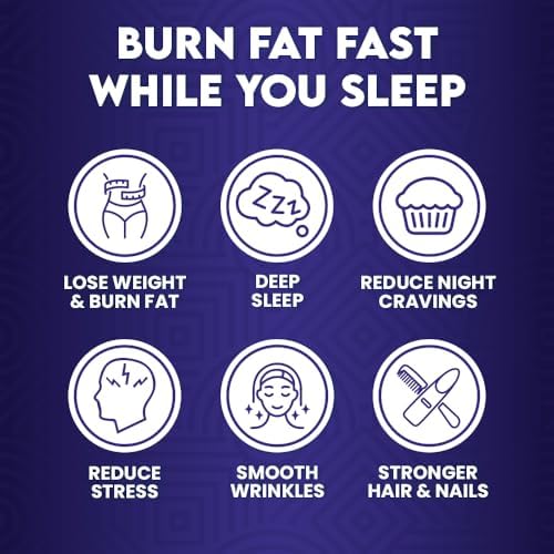 Night Collagen Burn - Weight Loss & Belly Fat Burner & Sleep Aid for Women & Men | Sleep Support for Bloating & Metabolism, Appetite Suppressant | Supports Skin, Hair, Nails & Joints | 30 Servings