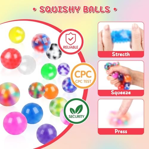 160 Pack Stress Balls for Adults, Bulk Squishy Ball, Stress Balls Set, Anti-Anxiety and Fidget Balls to Relax, Prize Box, Party Favors, Birthday Gifts, Goodie Bag Stuffers