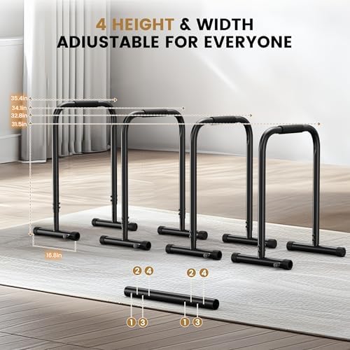 Sportsroyals Adjustable Dip Bar Station, Heavy Duty Parallette & Parallel Bars, 400LBS Stable Dip Stands for Home Gym, Calisthenics & Upper Body Workout Equipment