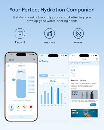 Smart Water Bottle with Reminder to Drink Water, 24oz BPA-Free Stainless Steel Vacuum Insulated Water Bottle, Wide Mouth Water Tracker Bottle with APP, Ideal for Gift - Blue