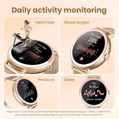 Smart Watches for Women Android/iPhone, IP68 Waterproof Fitness Tracker with Bluetooth Calls(Answer&Make), Activity Pedometer/Heart Rate/SpO2 Monitor/100+ Sports Model